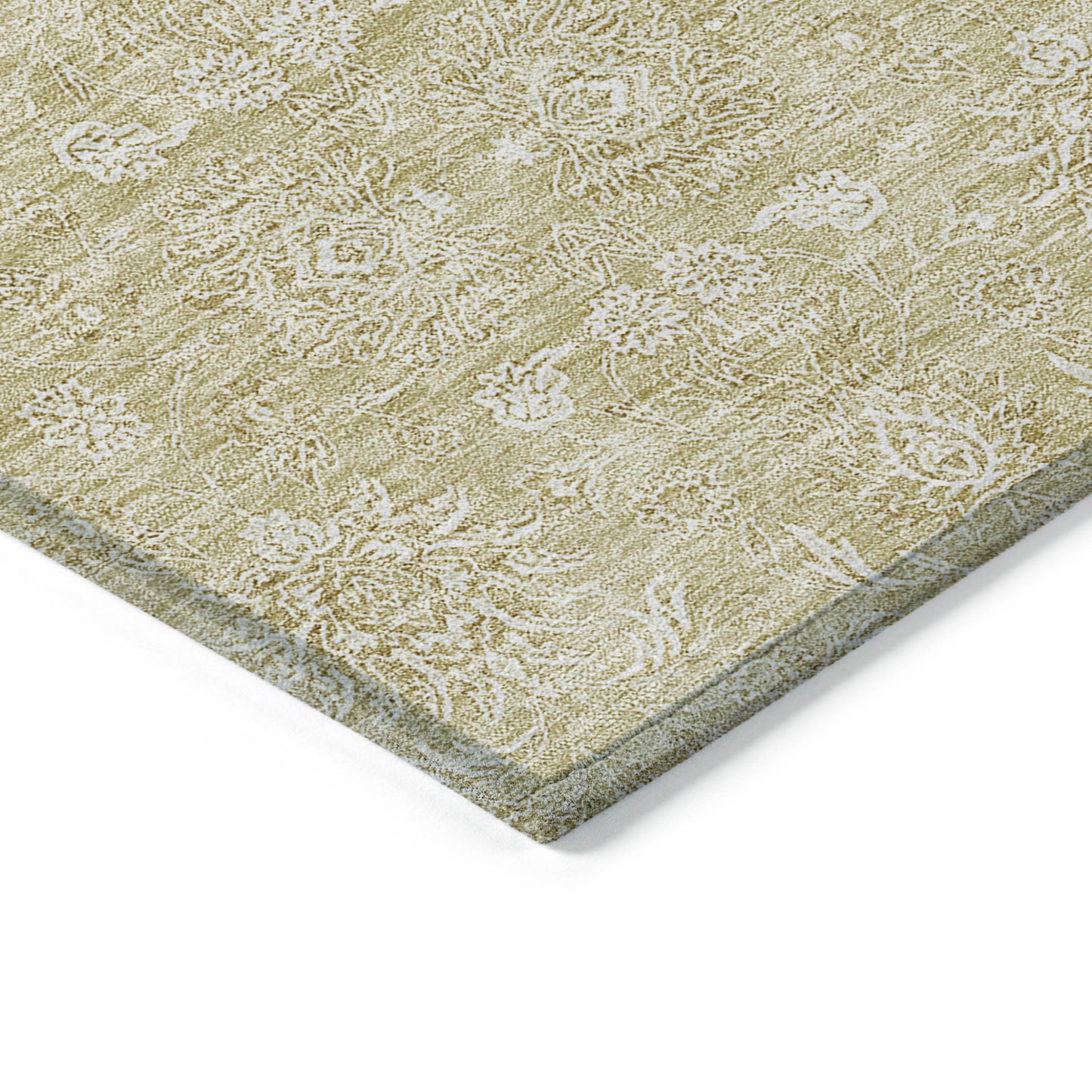 9' X 12' Beige Tan And Ivory Floral Washable Indoor Outdoor Area Rug-3