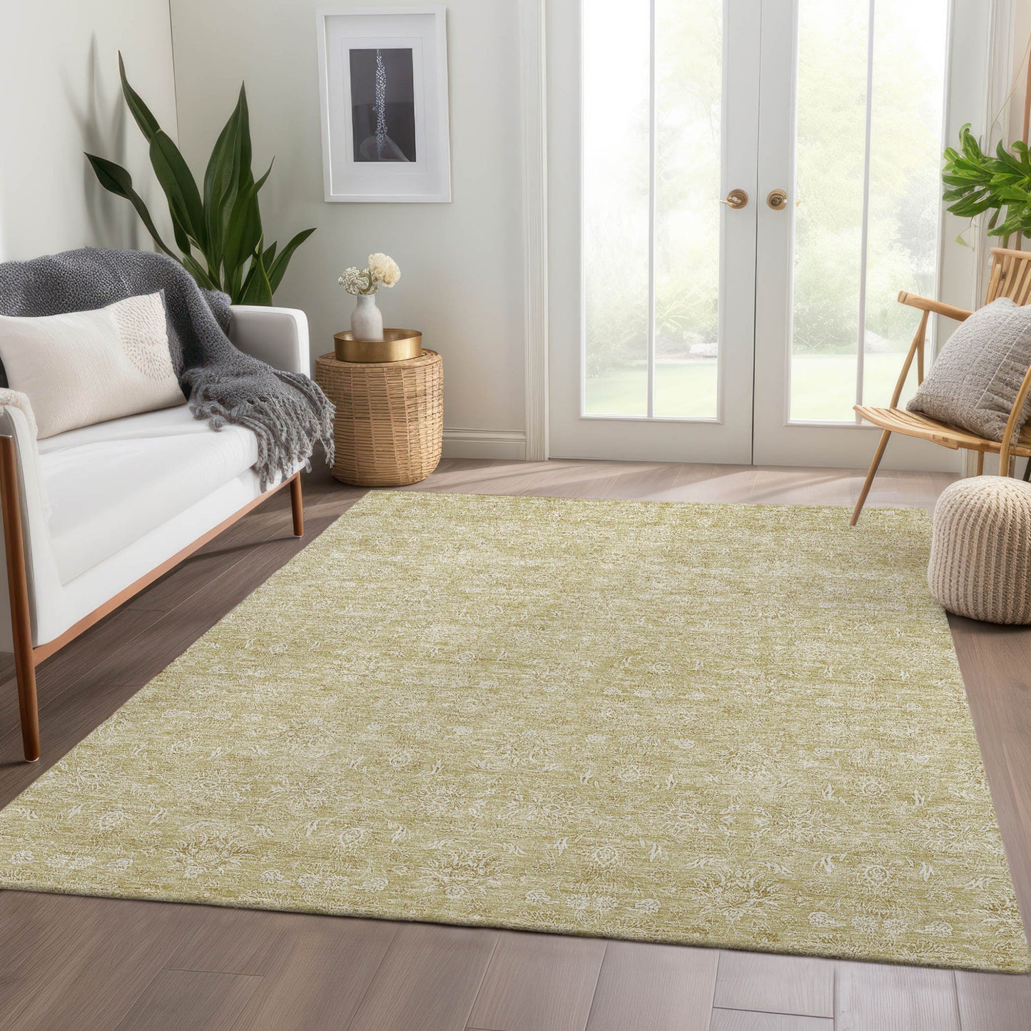 9' X 12' Beige Tan And Ivory Floral Washable Indoor Outdoor Area Rug-7