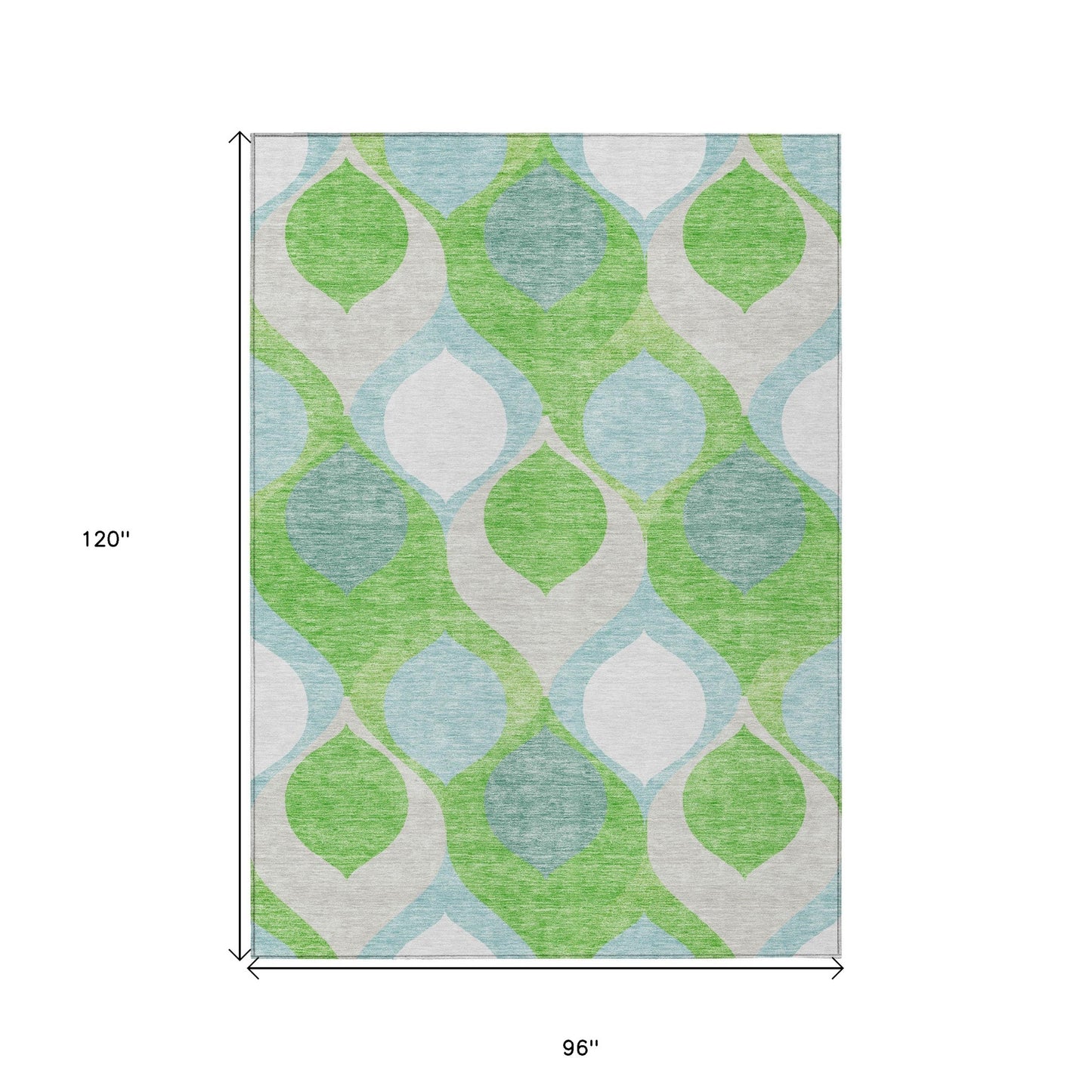 8' X 10' Lime Green Sky Blue And Denim Blue Ogee Washable Indoor Outdoor Area Rug-2