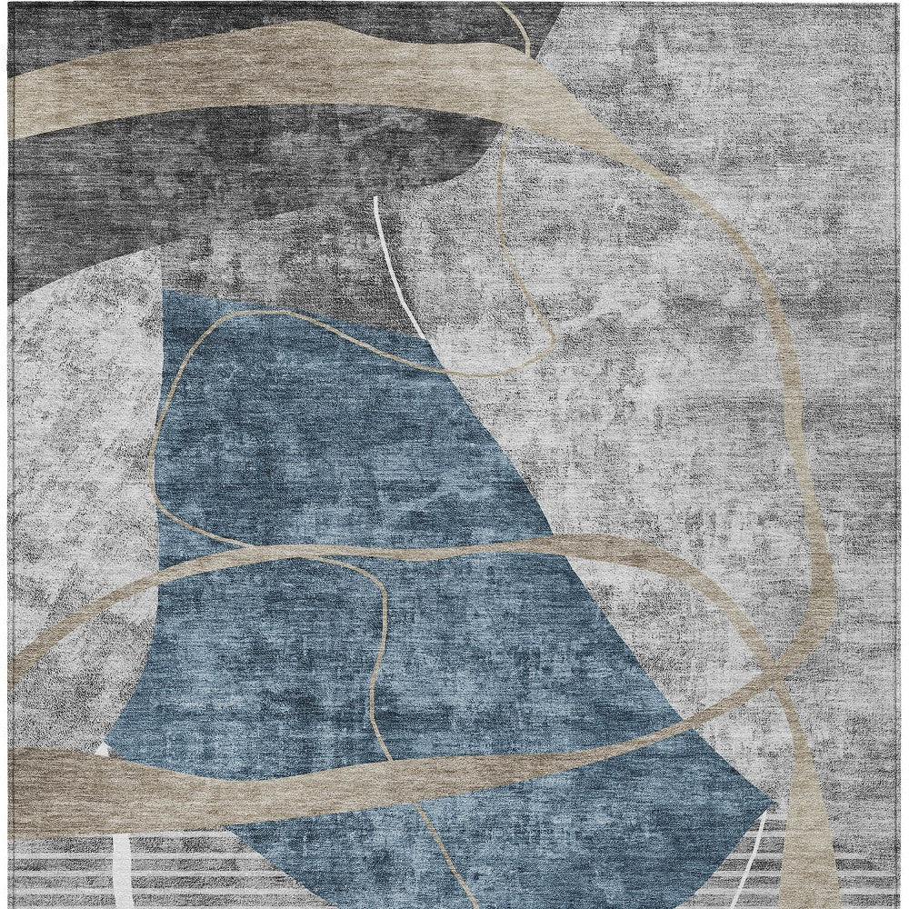 10' X 14' Blue Gray And Charcoal Abstract Washable Indoor Outdoor Area Rug-7