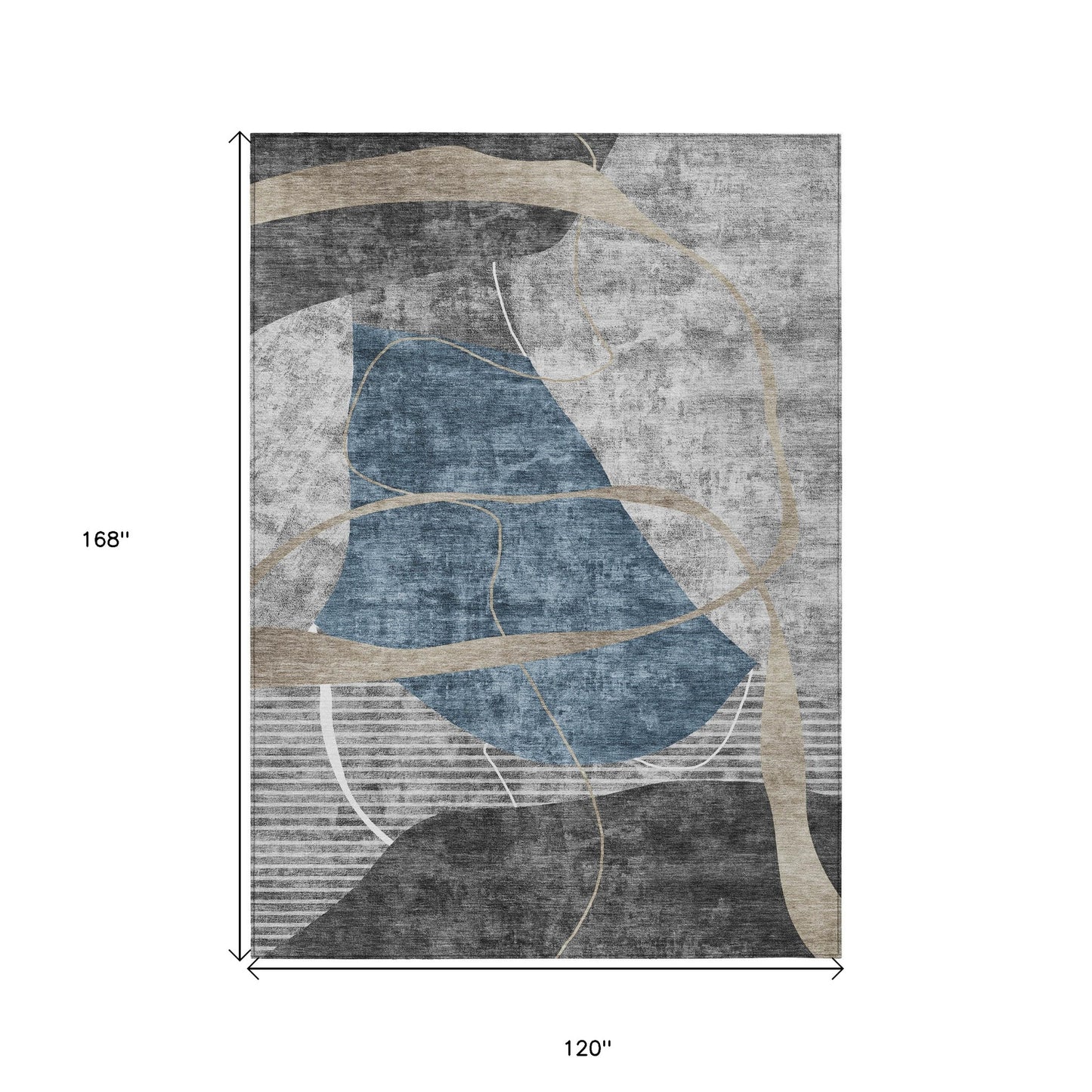 10' X 14' Blue Gray And Charcoal Abstract Washable Indoor Outdoor Area Rug-2