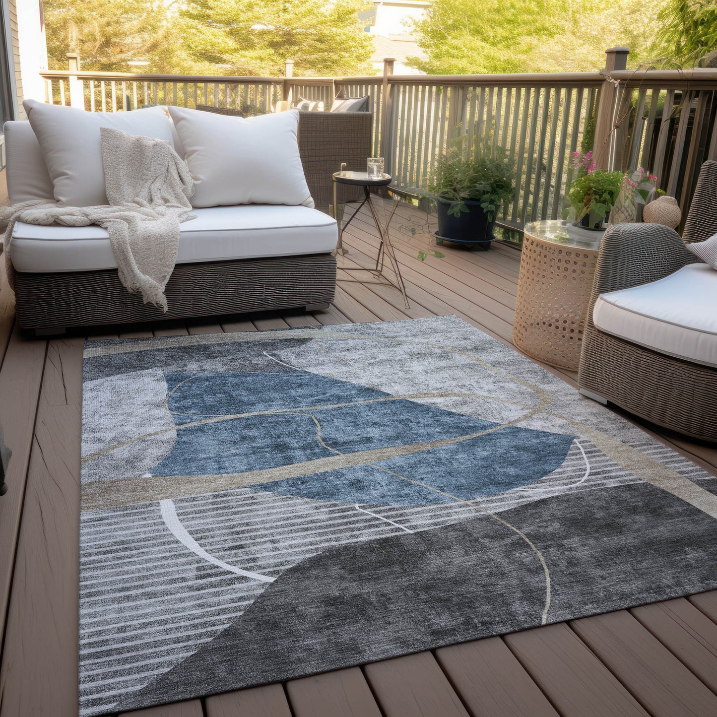 10' X 14' Blue Gray And Charcoal Abstract Washable Indoor Outdoor Area Rug-8