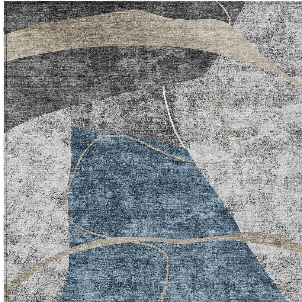 10' X 14' Blue Gray And Charcoal Abstract Washable Indoor Outdoor Area Rug-6