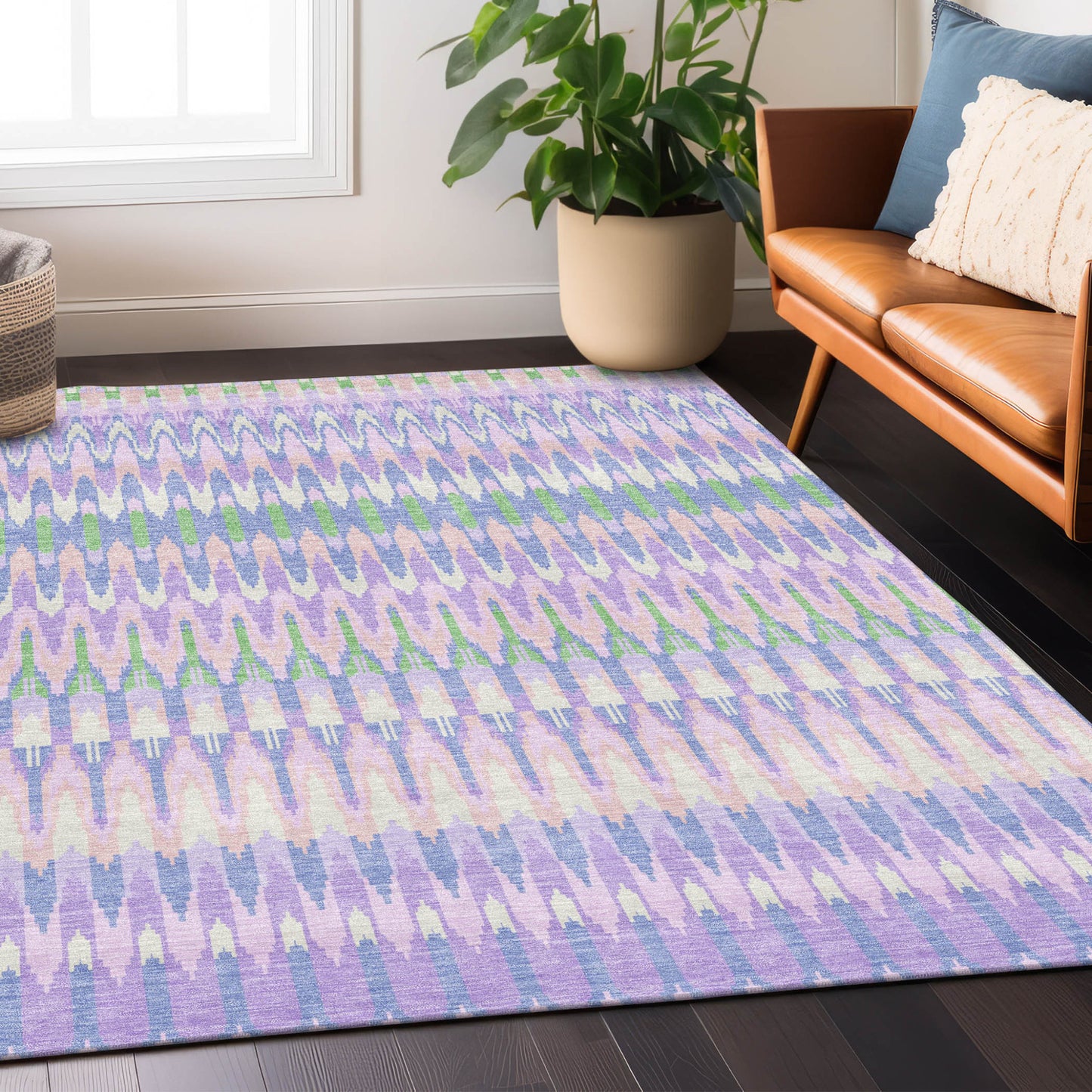 8' X 10' Lavender Pink And Lime Green Southwestern Washable Indoor Outdoor Area Rug-8