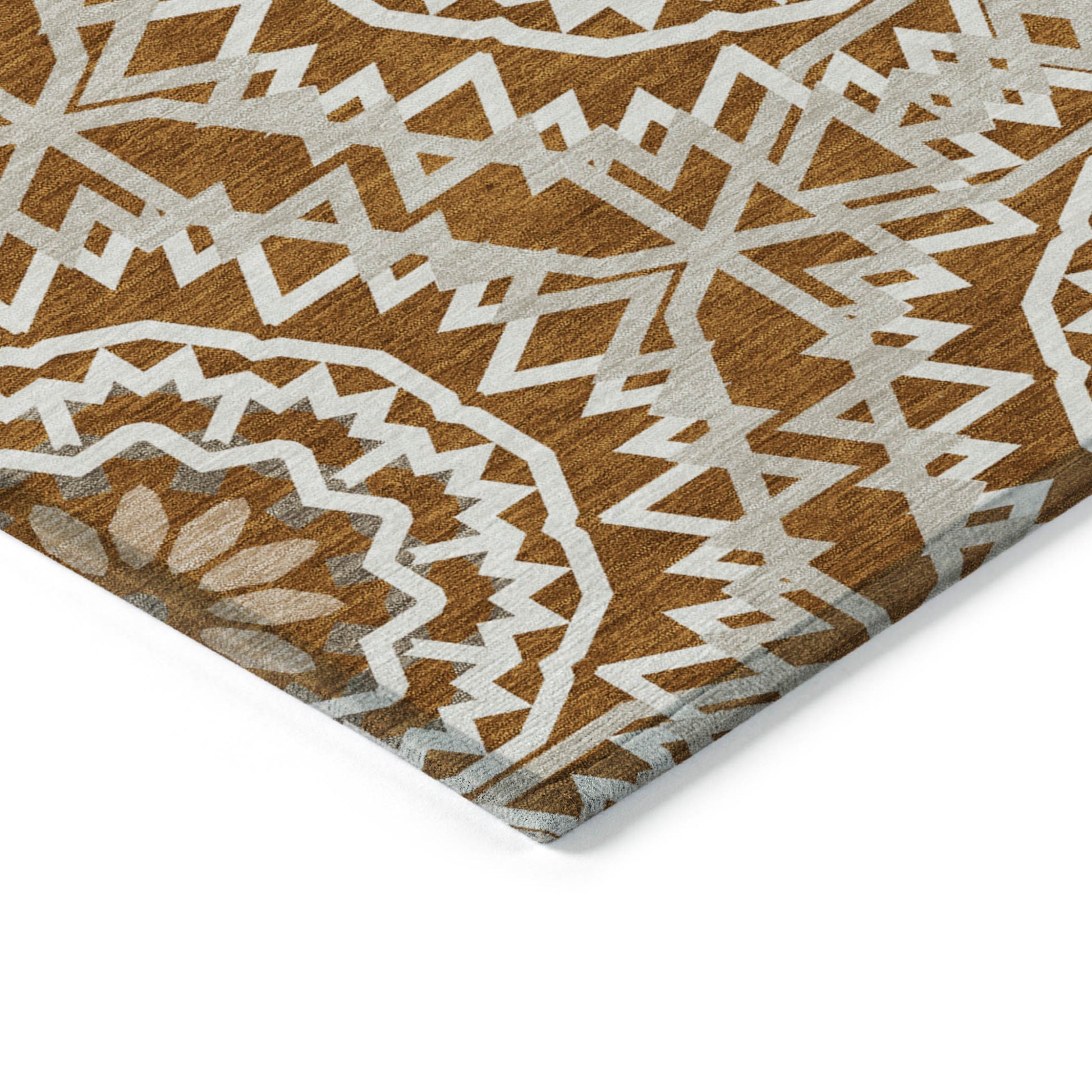 3' X 5' Orange Copper And Beige Floral Medallion Washable Indoor Outdoor Area Rug-3