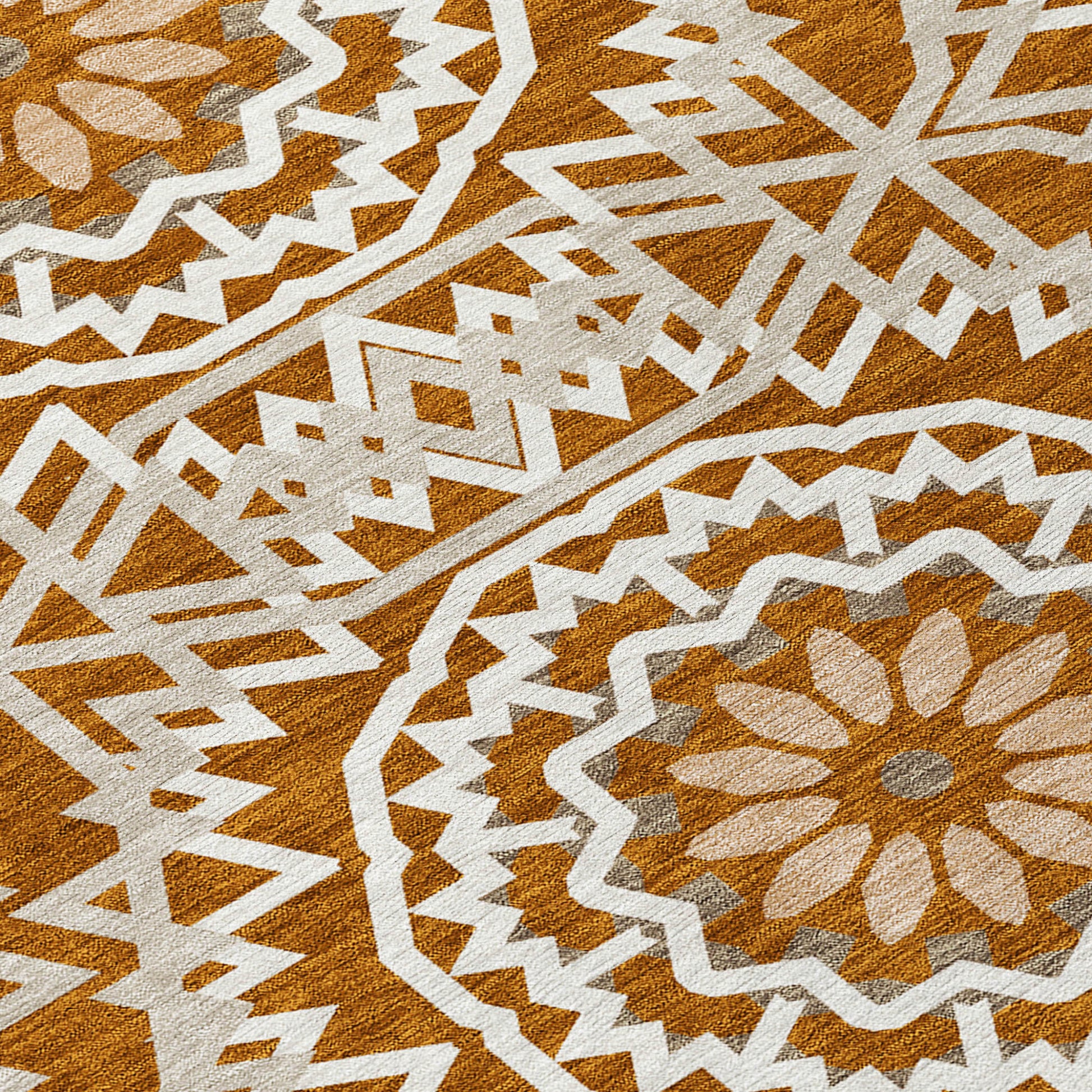 3' X 5' Orange Copper And Beige Floral Medallion Washable Indoor Outdoor Area Rug-4