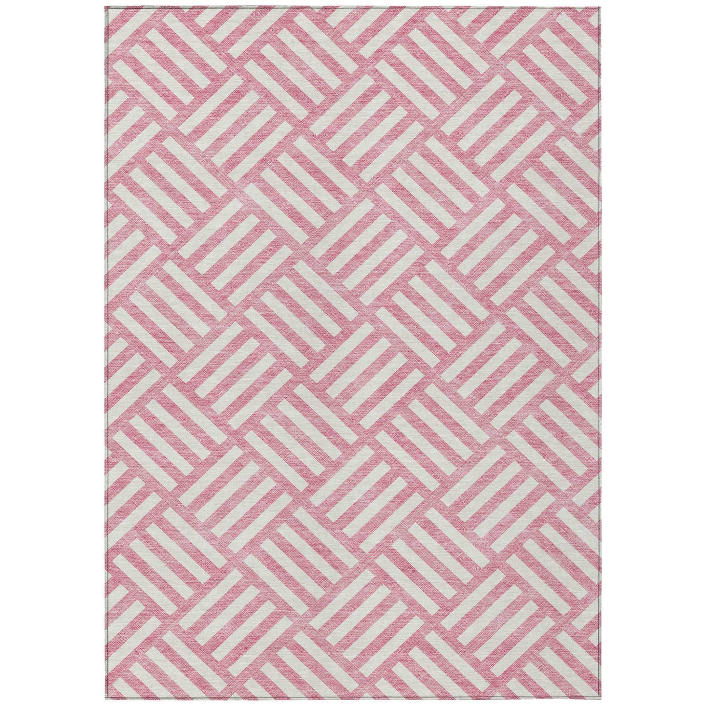 5' X 8' Pink And Ivory Geometric Washable Indoor Outdoor Area Rug-1