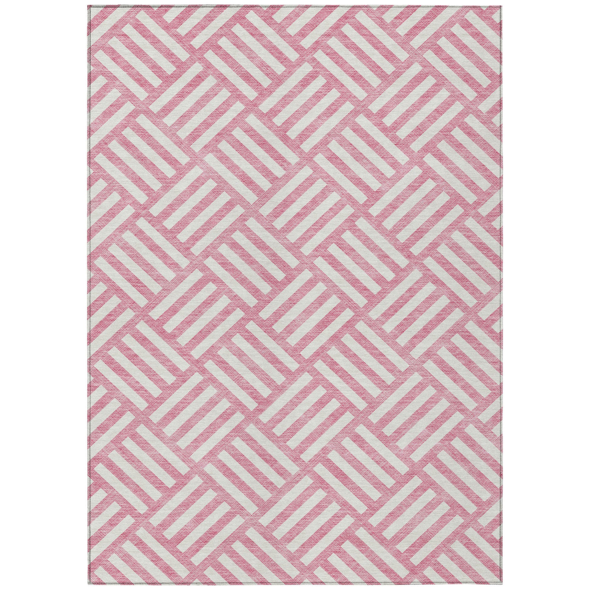 5' X 8' Pink And Ivory Geometric Washable Indoor Outdoor Area Rug-1