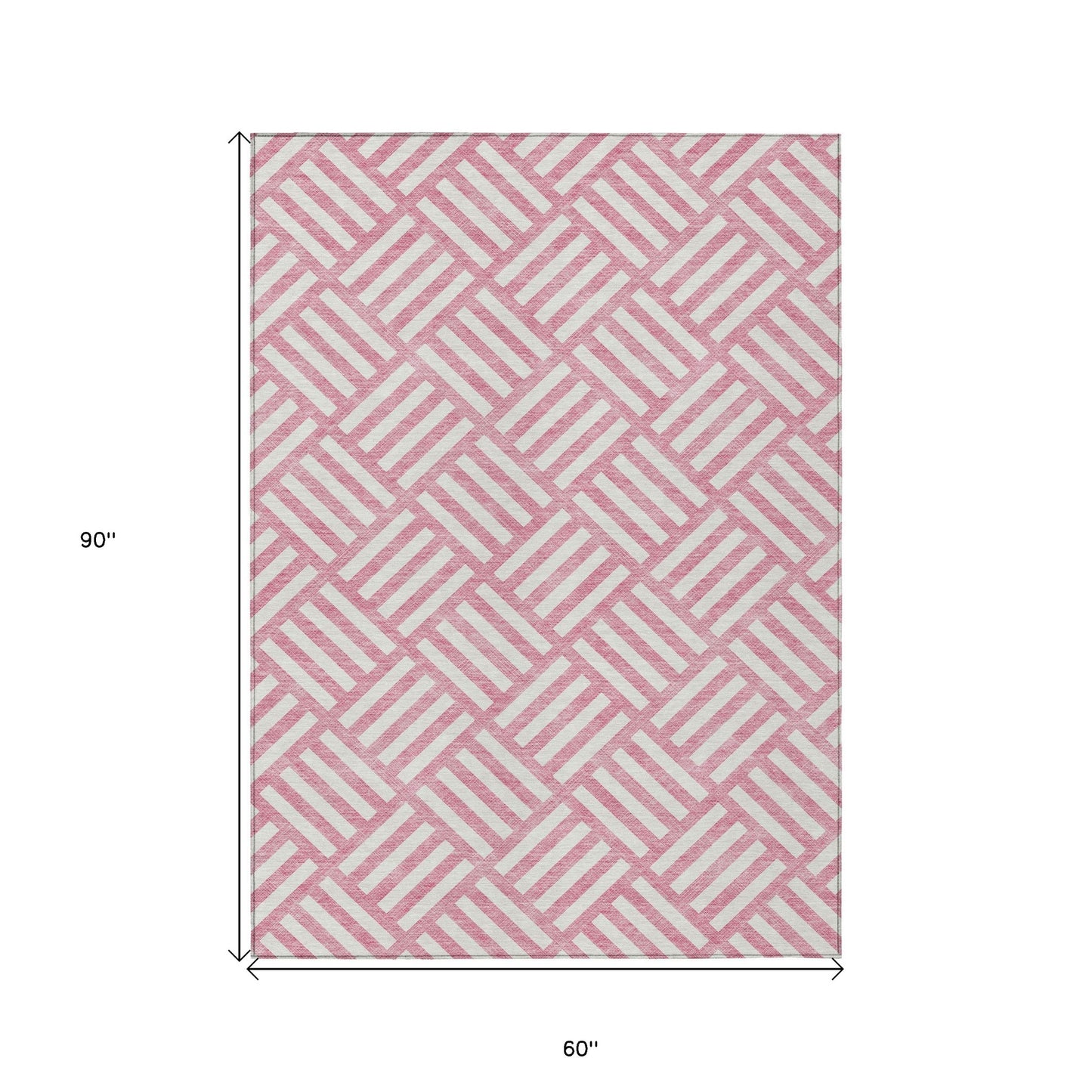 5' X 8' Pink And Ivory Geometric Washable Indoor Outdoor Area Rug-2