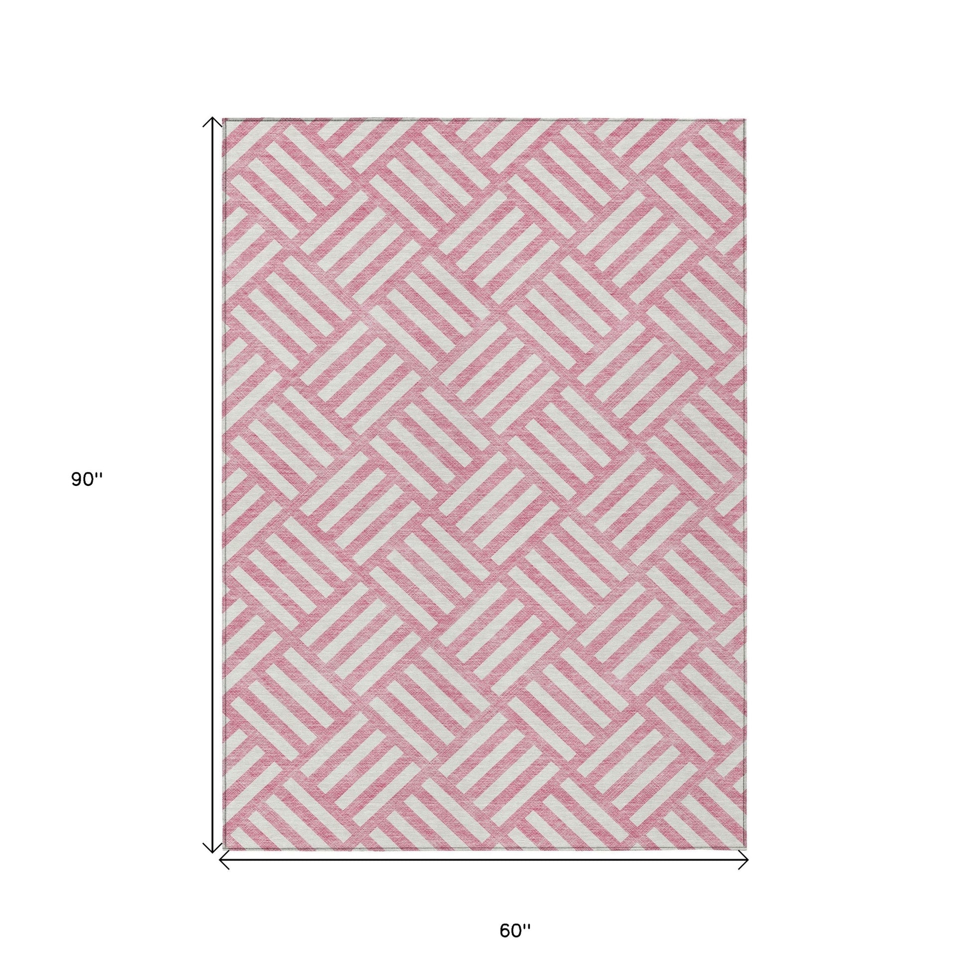 5' X 8' Pink And Ivory Geometric Washable Indoor Outdoor Area Rug-2
