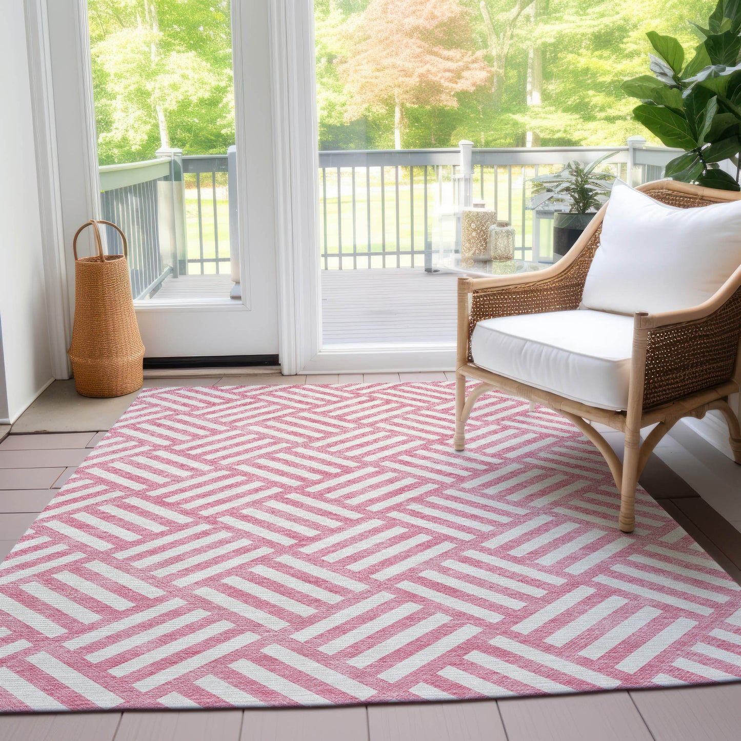 5' X 8' Pink And Ivory Geometric Washable Indoor Outdoor Area Rug-8
