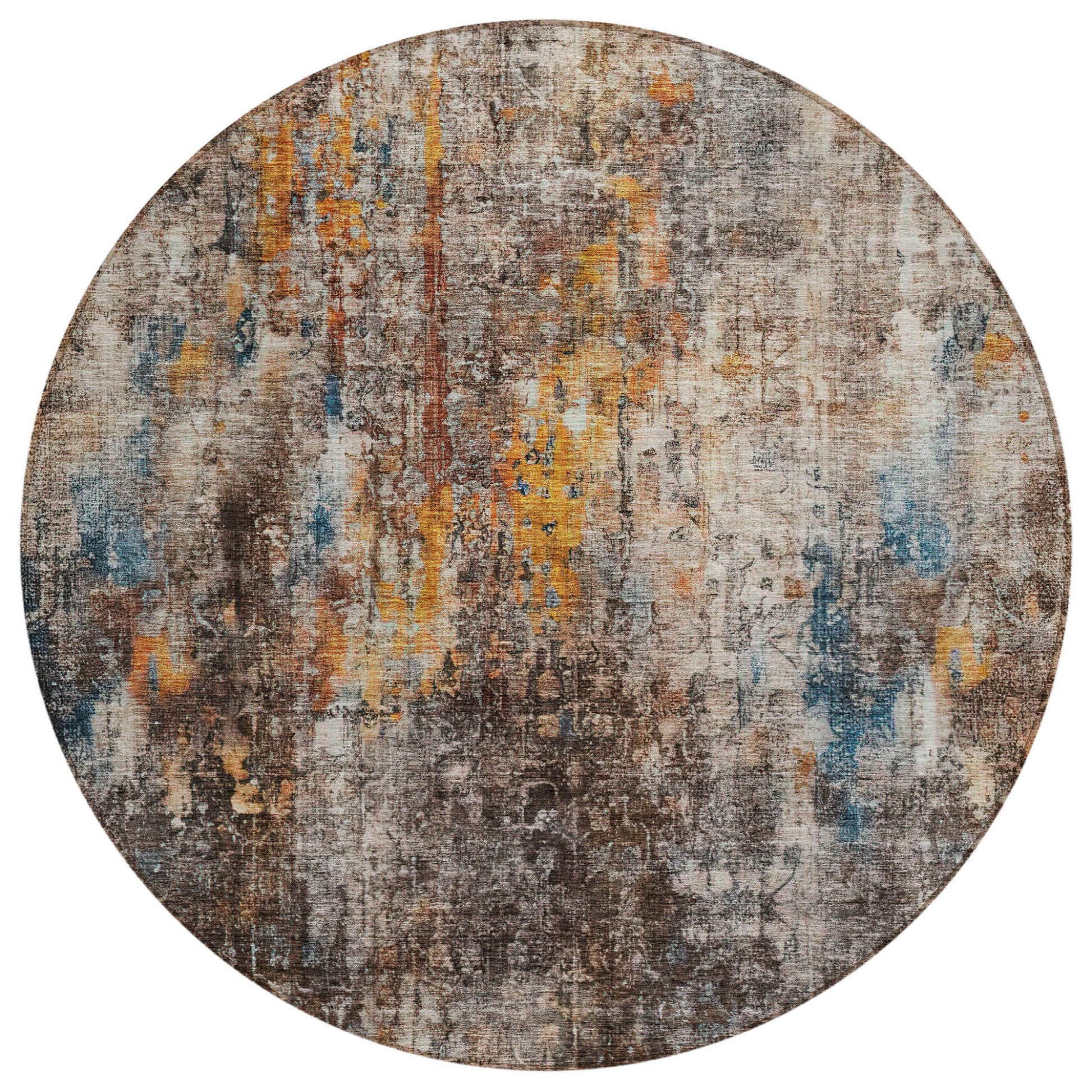 8' Taupe Chocolate And Copper Round Abstract Washable Indoor Outdoor Area Rug-1