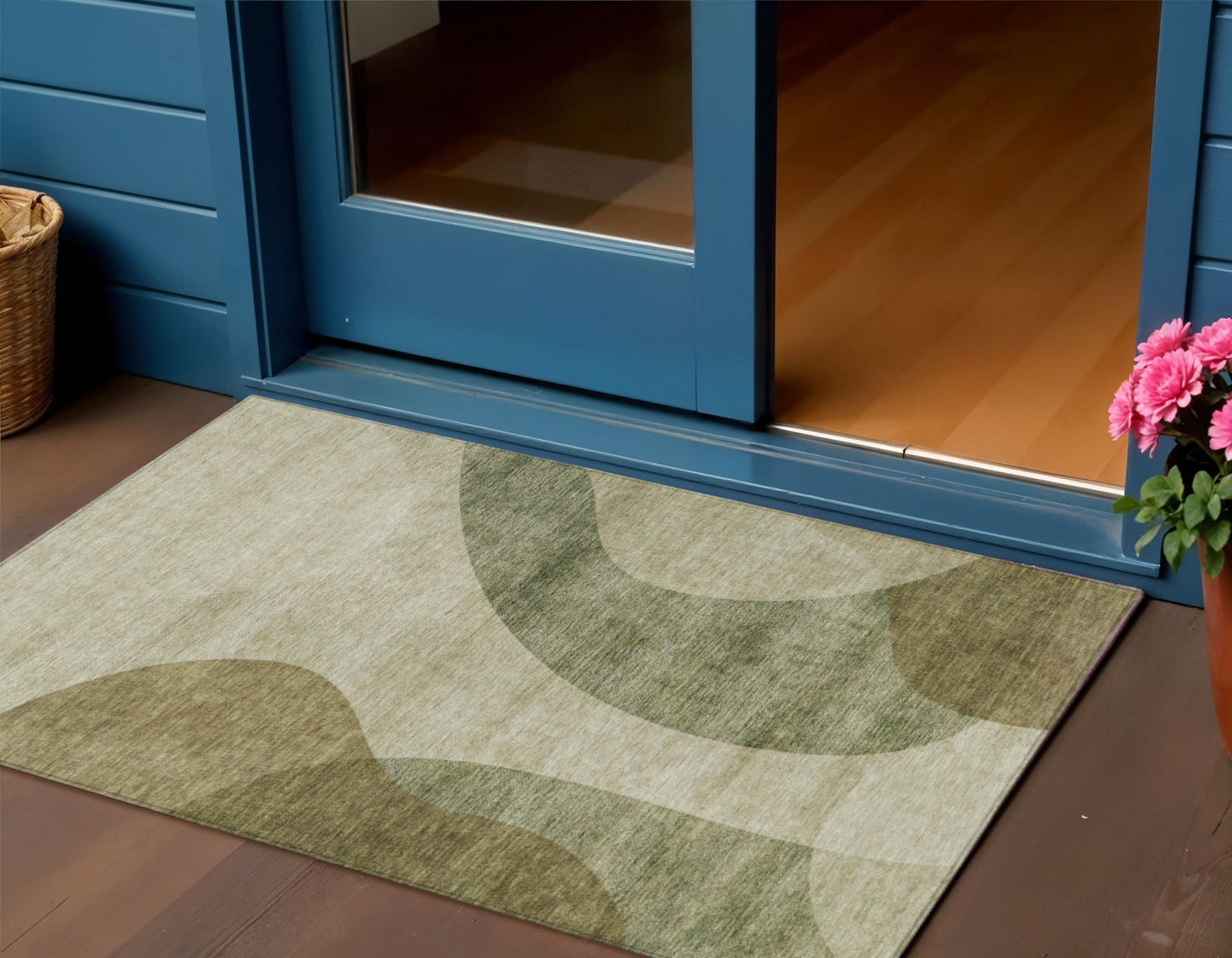3' X 5' Beige And Chocolate Abstract Washable Indoor Outdoor Area Rug-0