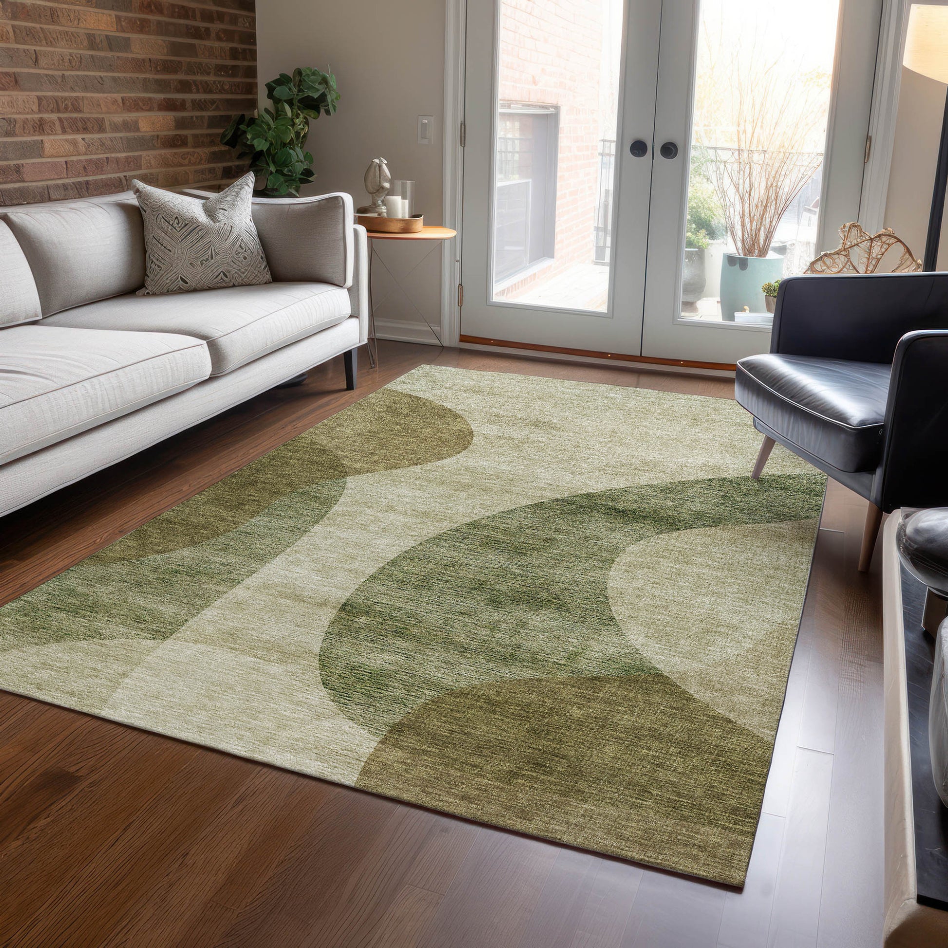 3' X 5' Beige And Chocolate Abstract Washable Indoor Outdoor Area Rug-7