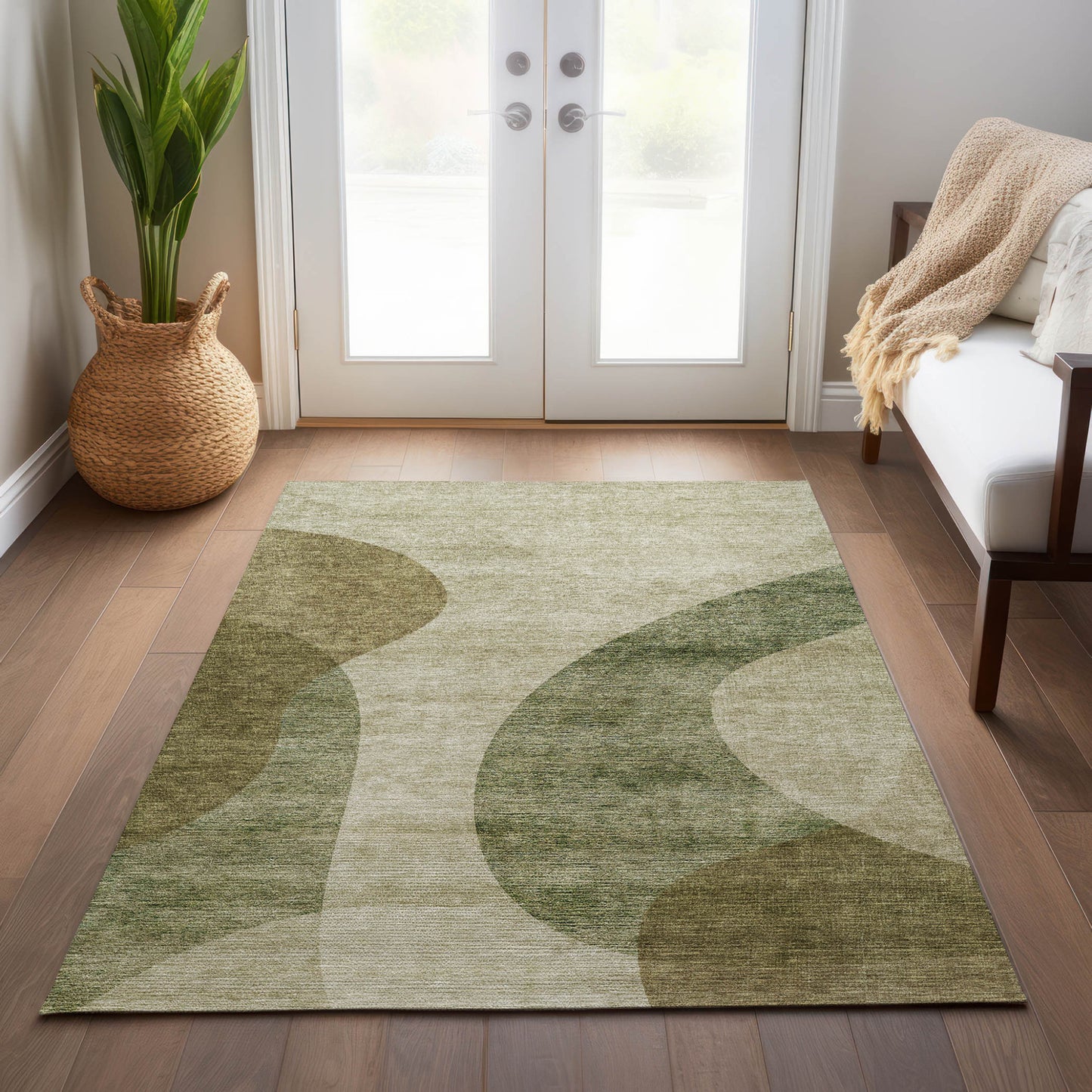 3' X 5' Beige And Chocolate Abstract Washable Indoor Outdoor Area Rug-8