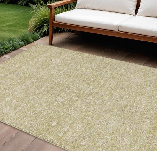 9' X 12' Beige Tan And Ivory Floral Washable Indoor Outdoor Area Rug-0