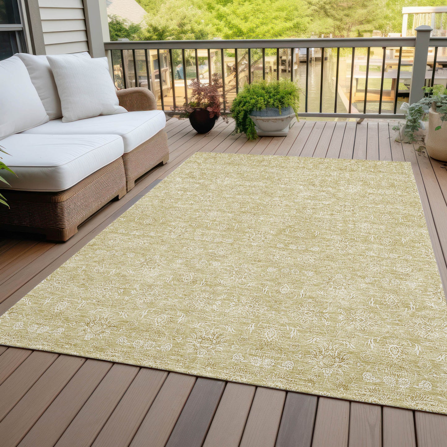 9' X 12' Beige Tan And Ivory Floral Washable Indoor Outdoor Area Rug-6