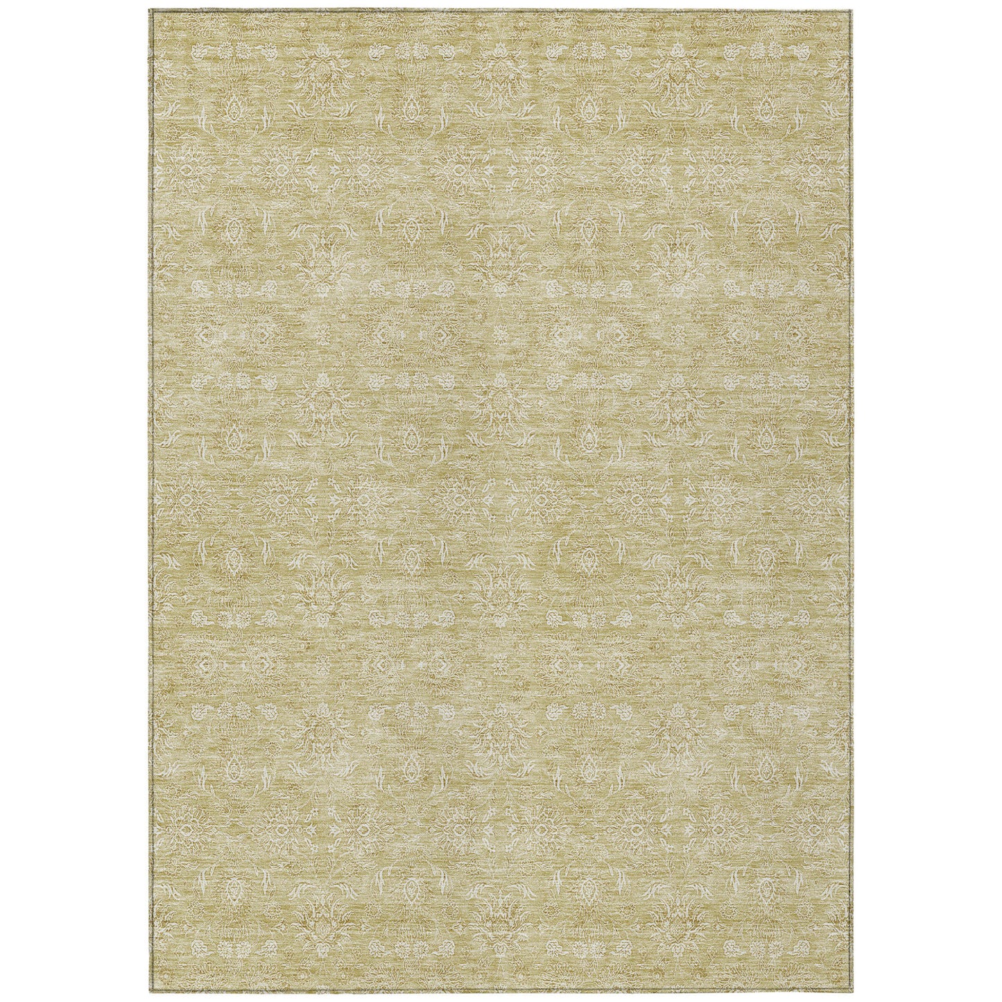 9' X 12' Beige Tan And Ivory Floral Washable Indoor Outdoor Area Rug-1