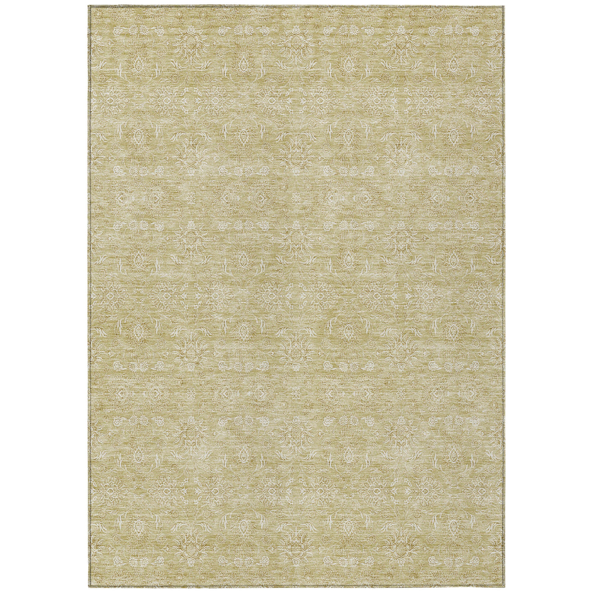 9' X 12' Beige Tan And Ivory Floral Washable Indoor Outdoor Area Rug-1