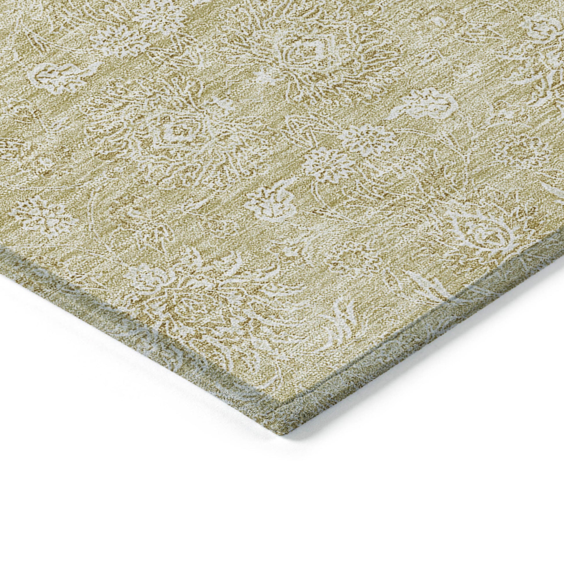 9' X 12' Beige Tan And Ivory Floral Washable Indoor Outdoor Area Rug-3