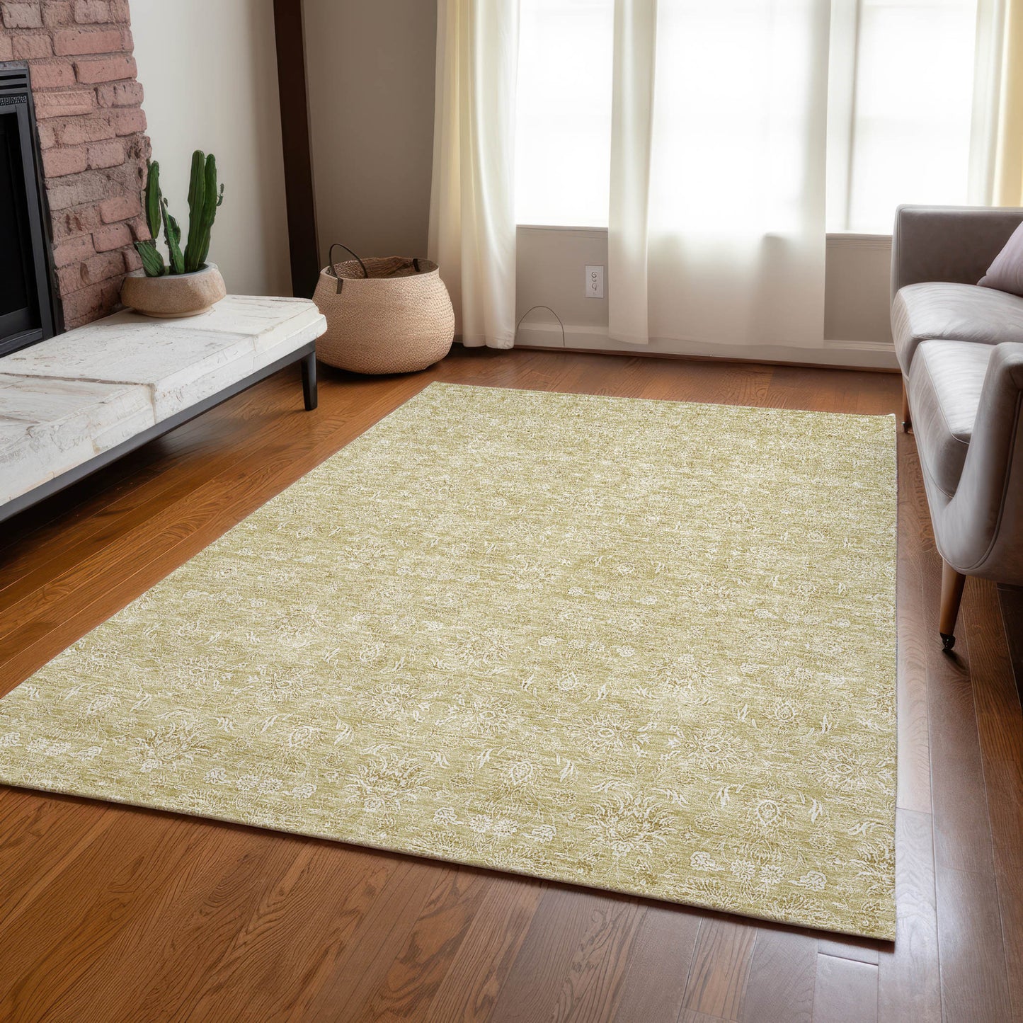 9' X 12' Beige Tan And Ivory Floral Washable Indoor Outdoor Area Rug-8