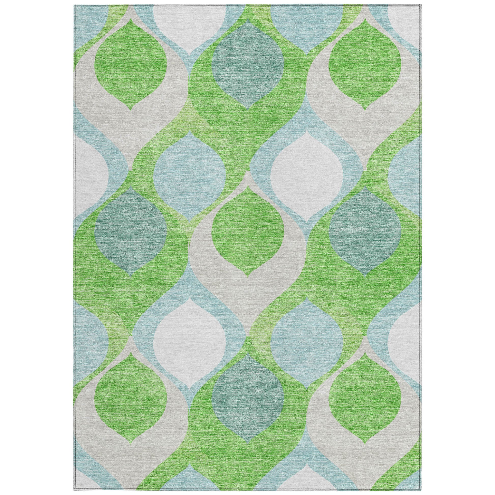 8' X 10' Lime Green Sky Blue And Denim Blue Ogee Washable Indoor Outdoor Area Rug-6