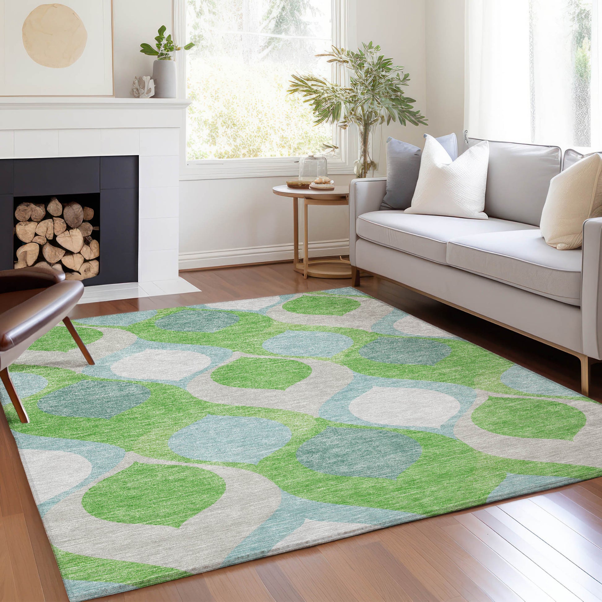 8' X 10' Lime Green Sky Blue And Denim Blue Ogee Washable Indoor Outdoor Area Rug-8