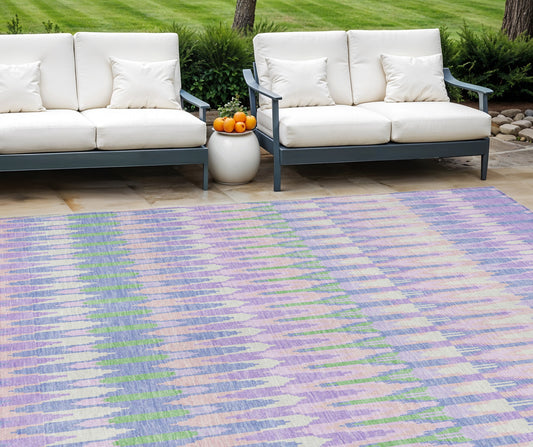 8' X 10' Lavender Pink And Lime Green Southwestern Washable Indoor Outdoor Area Rug-0
