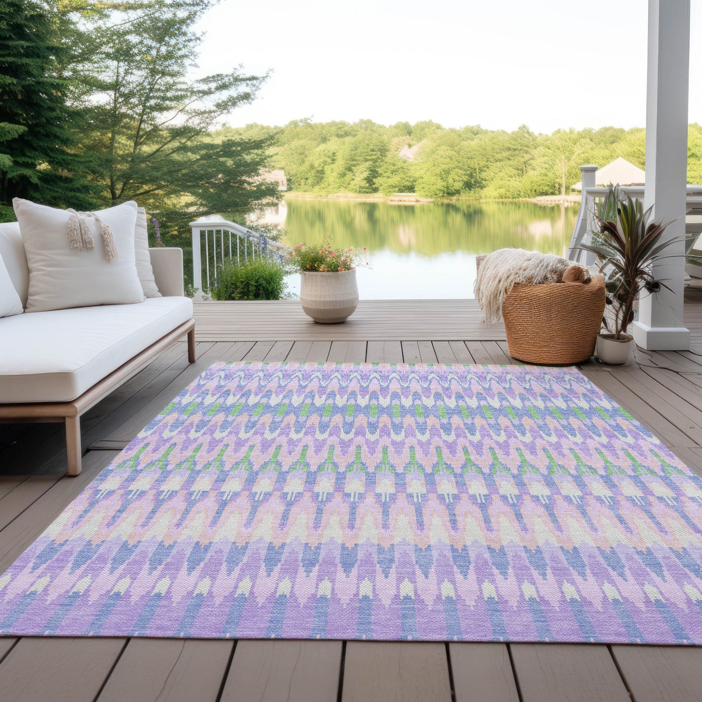 8' X 10' Lavender Pink And Lime Green Southwestern Washable Indoor Outdoor Area Rug-7