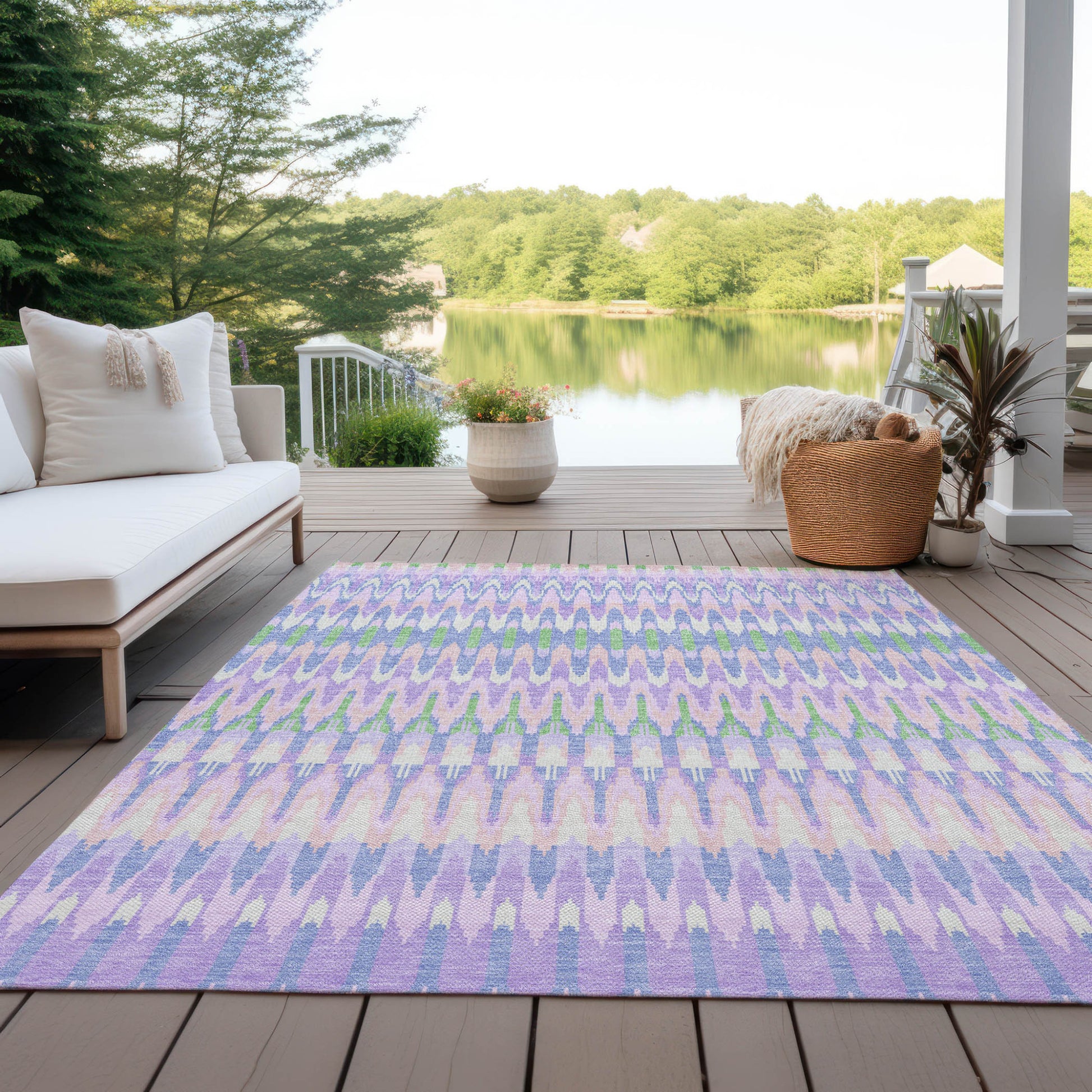 8' X 10' Lavender Pink And Lime Green Southwestern Washable Indoor Outdoor Area Rug-7